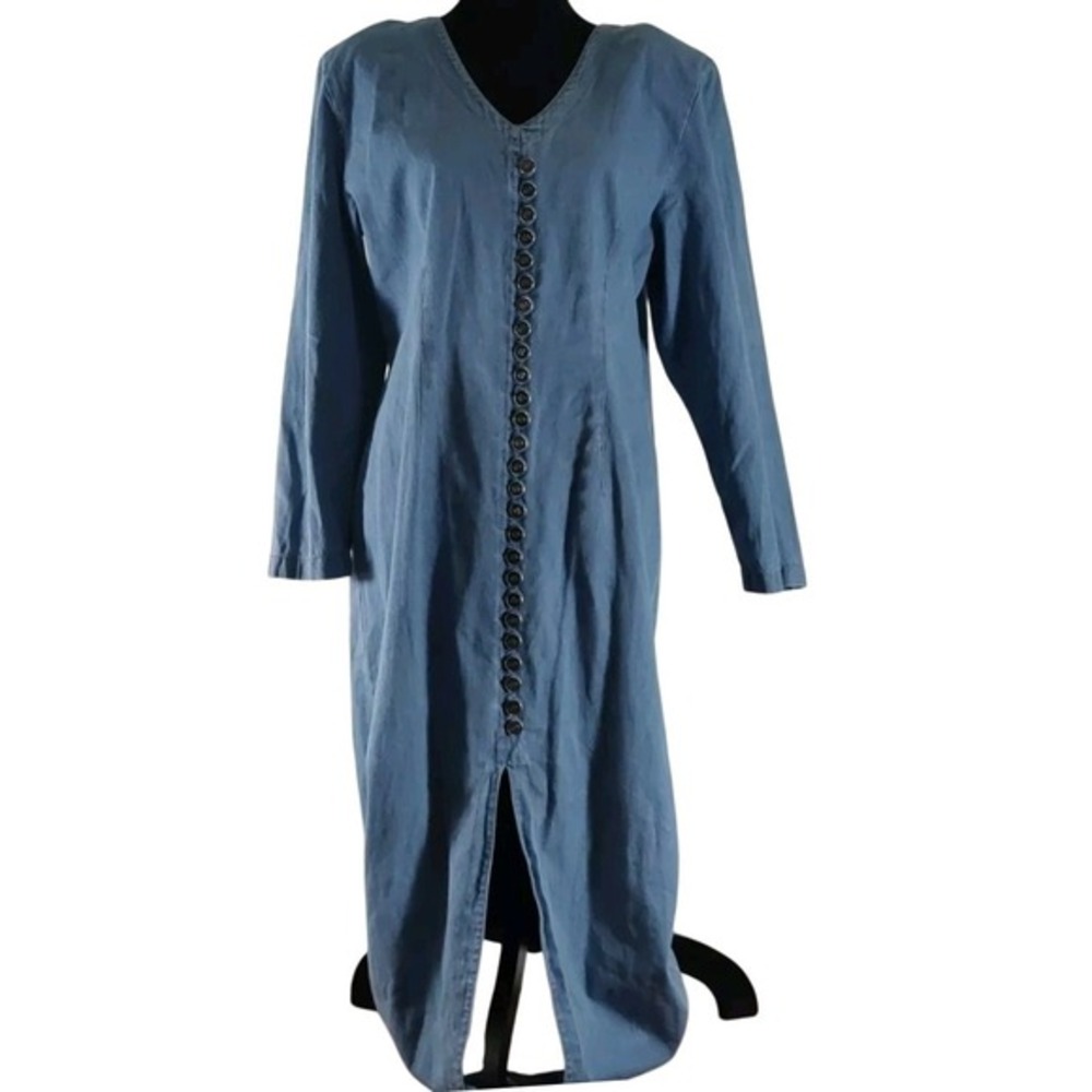 Y2K 90s Vintage MHM‎ Melissa Harper Modest Prairie Denim Maxi Dress 1990's XL